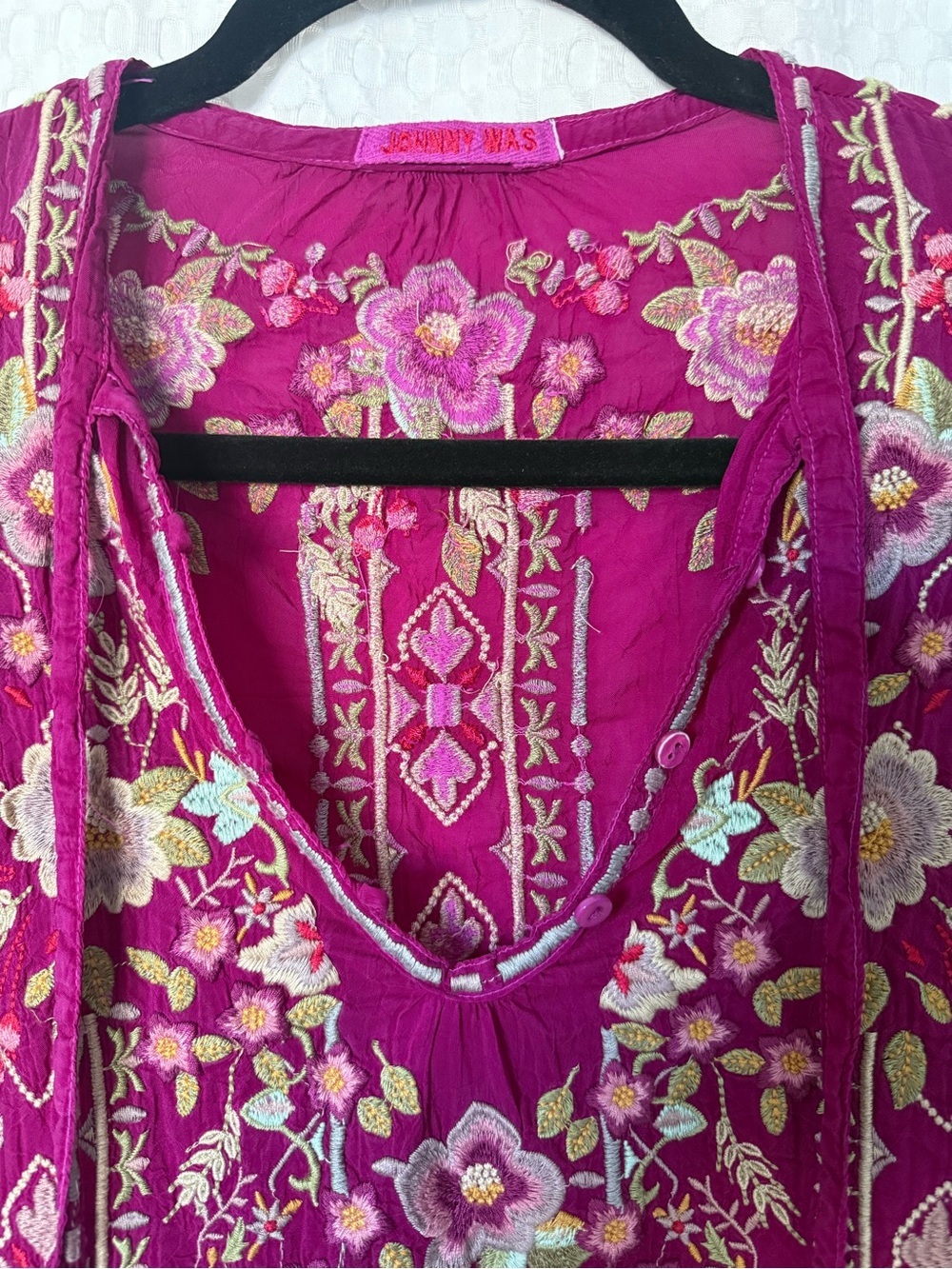 Johnny Was Embroidered Floral Cupra Rayon Boho Tunic Blouse Approx S Magenta - Picture 3 of 7